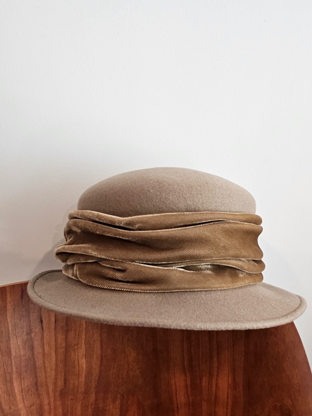 Vintage Borsalino bucket hat with velvet band.